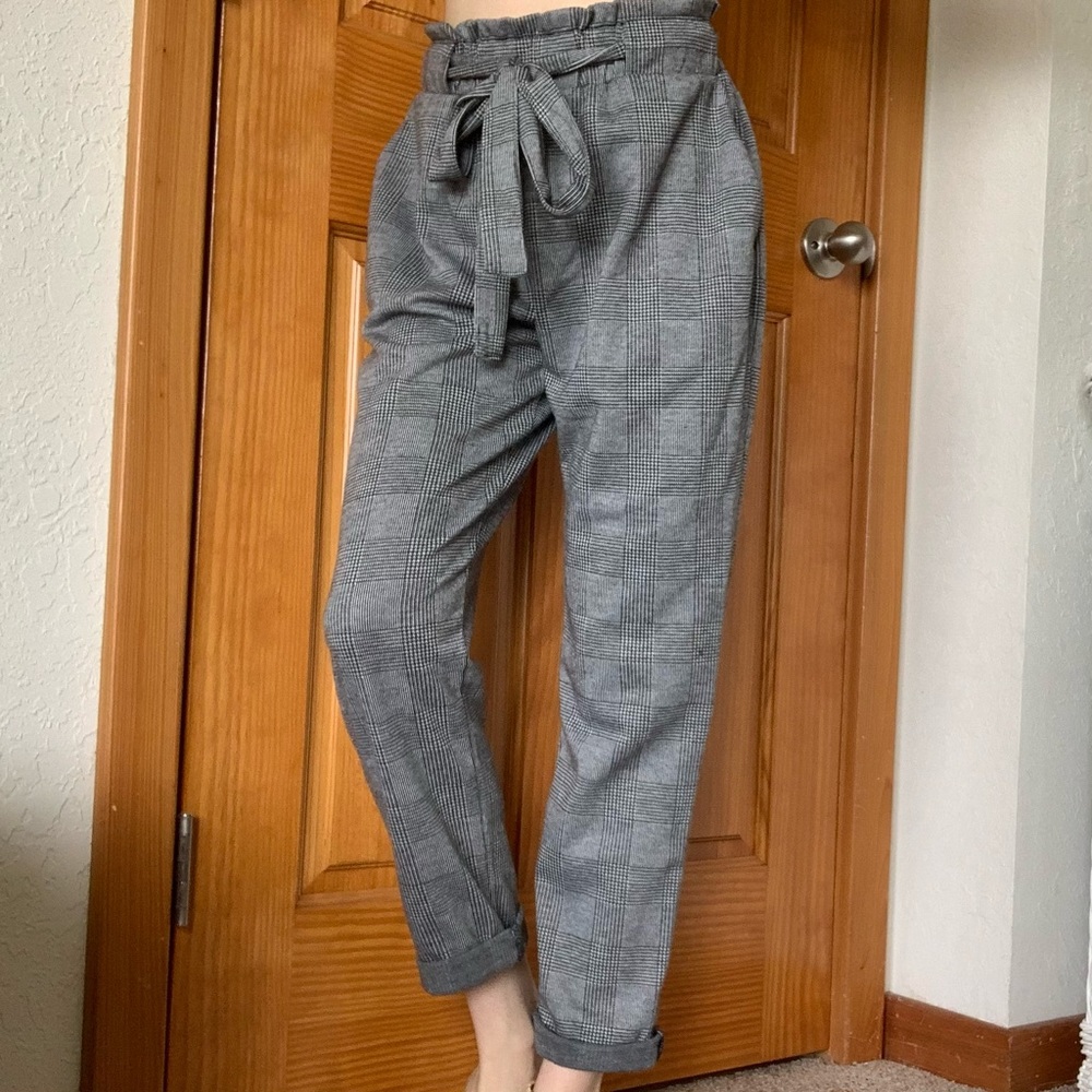 Black and White Houndstooth Plaid Tie Trousers